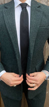 Forest Green Herringbone Tweed Suit Fabric Samples