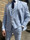 3 Piece Sky Blue Linen Mens Suit