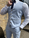 3 Piece Sky Blue Linen Mens Suit