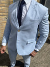 2 Piece Sky Blue Linen Mens Suit