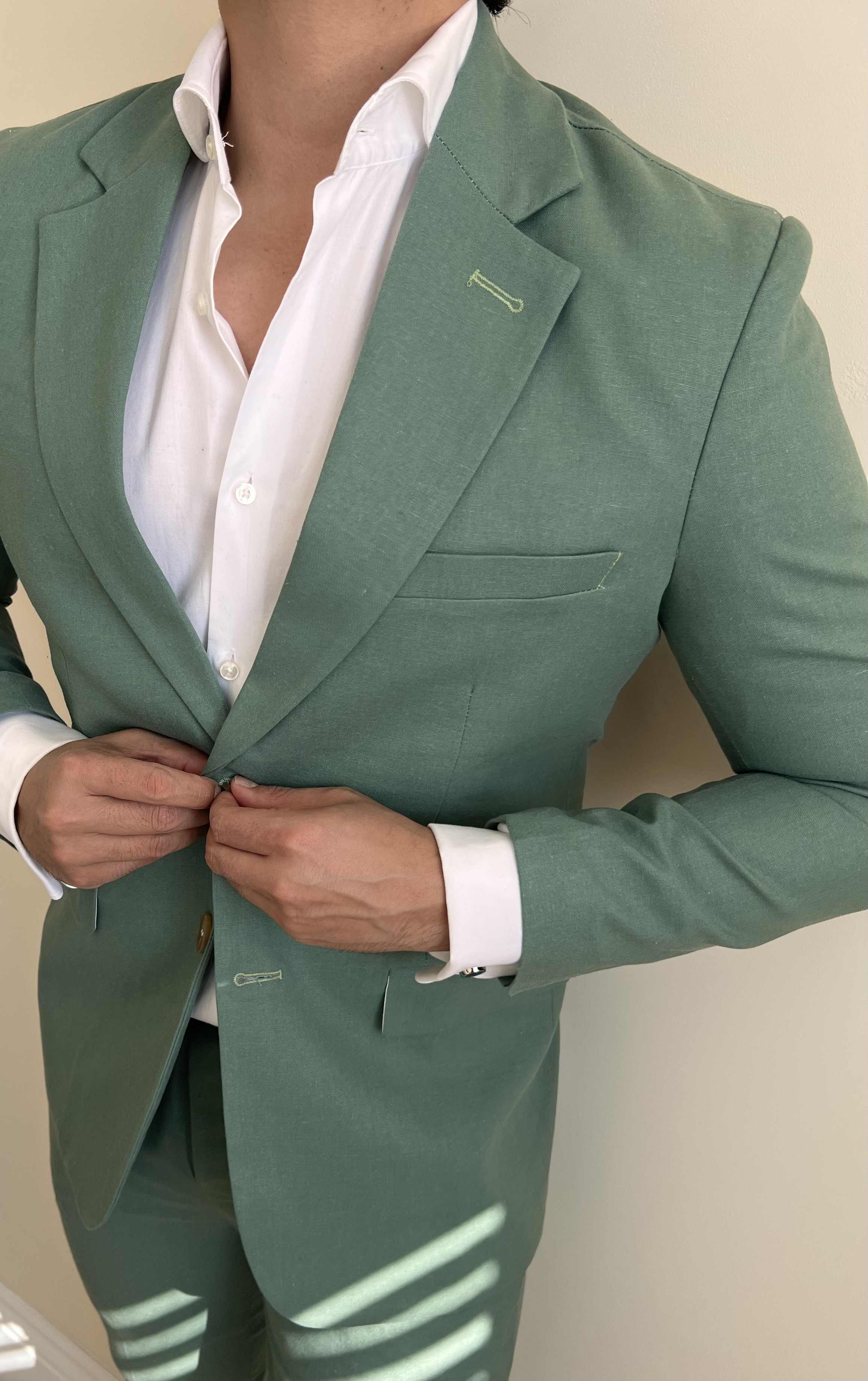 2 Piece Linen Goodwood Sage Green Suit, Ascot