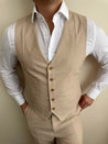 3 Piece Linen Sand Brown/Beige Suit Male