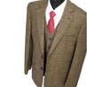 Brown Herringbone With Orange, Black & Red Windowpane 3 Piece Tweed Suit