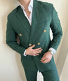 Double Breasted Green 2 Piece Suit