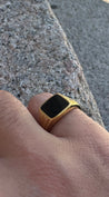 18K Gold Plated Signet With Onyx Ring