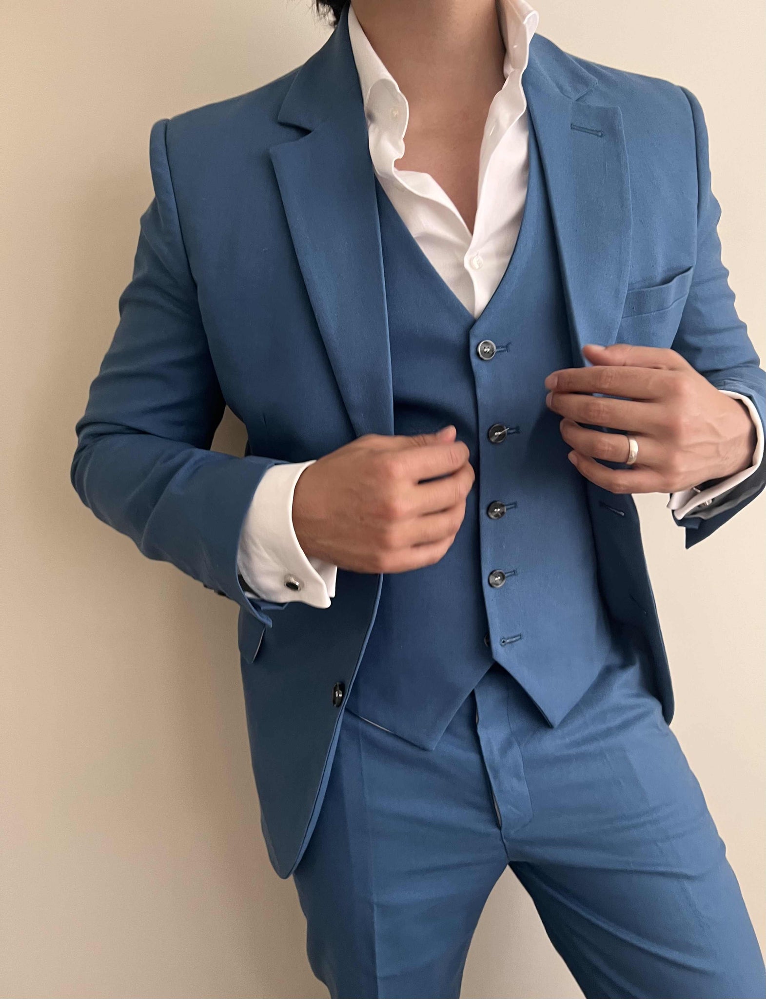 Blue 3 Piece Linen Female Suit, Wedding, Office